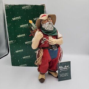 Midwest of Cannon Falls Cowboy Santa Fabric Mache Rodeo Vintage Western 10"